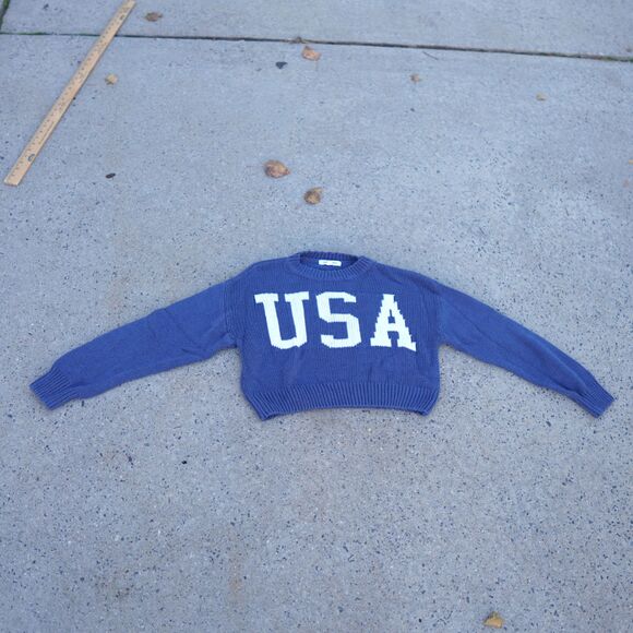 Grayson Threads USA Cropped Knit Sweater XS Blue Graphic Cotton Y2K Preppy - Picture 3 of 12